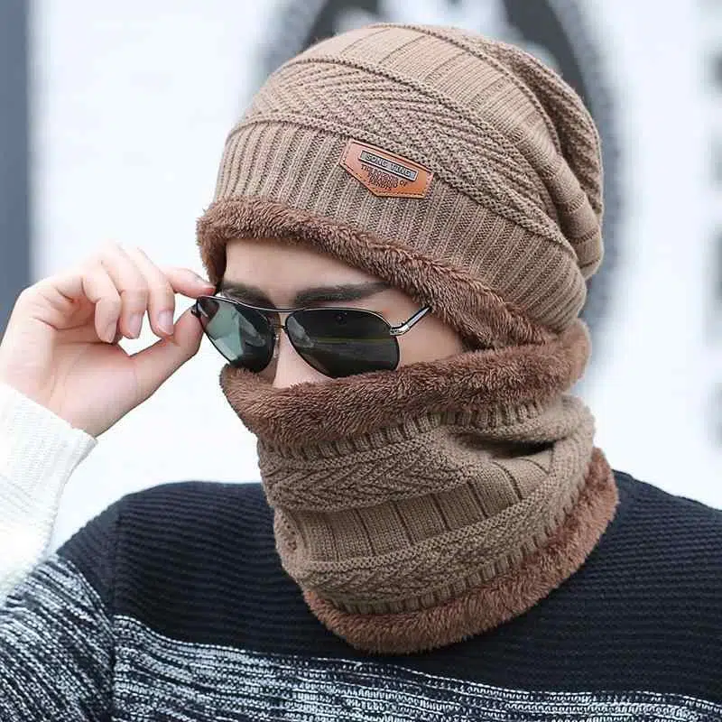 MAKEFGE Original Black Knitted Winter Hat With Neck Warmer