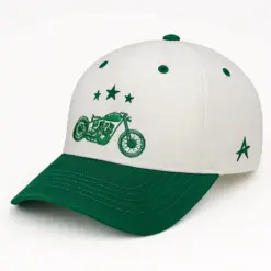 CP1021 Green & White Cap with Vintage Moto Vibe