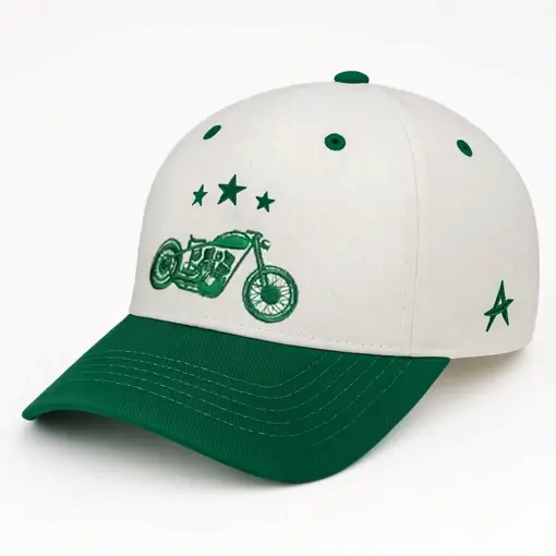 CP1021 Green & White Cap with Vintage Moto Vibe