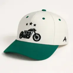 CP1022 Vintage Moto Cap: Green, White & Black