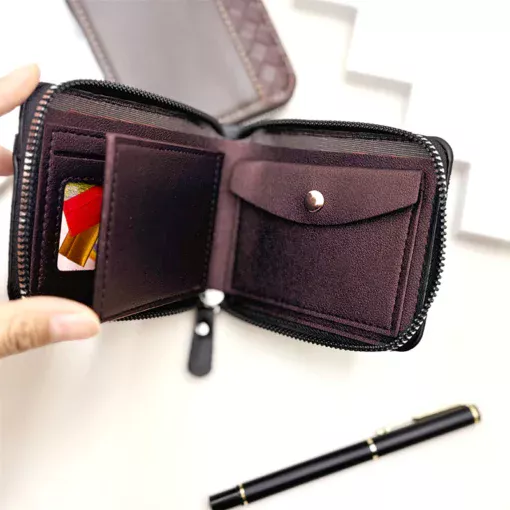 A1006 Men's PU Leather Trendy Zipper Short Wallet For Men - Image 2