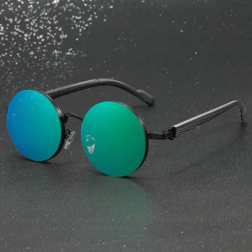 A780 STARL Retro Round Frame Glasses With Wood Grain Legs - Image 2
