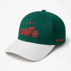 CP1189 White & Green Cap with Vintage Moto Vibe