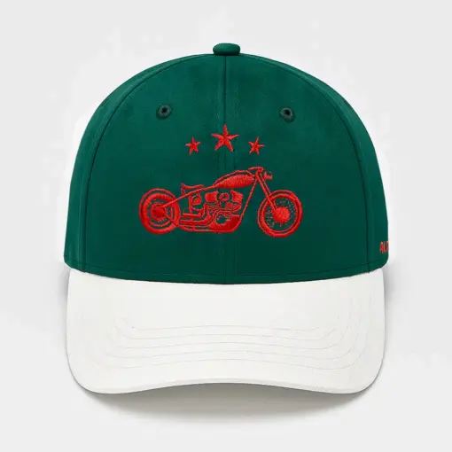 CP1189 White & Green Cap with Vintage Moto Vibe - Image 3