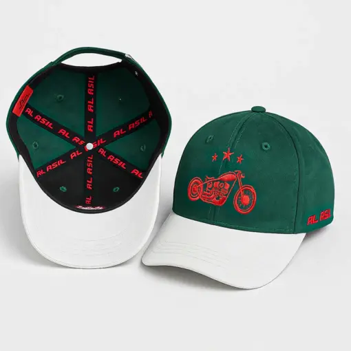 CP1189 White & Green Cap with Vintage Moto Vibe - Image 4