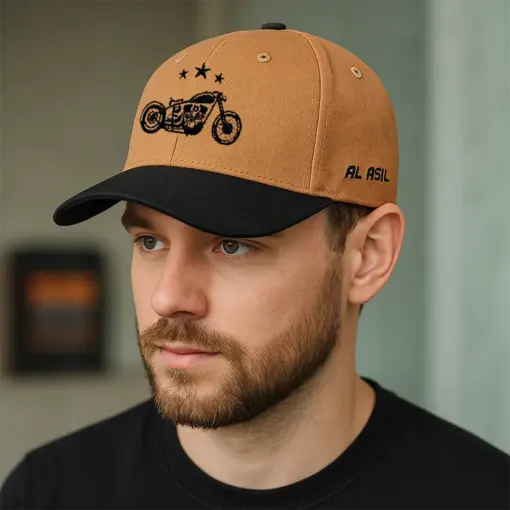 CP1190 Brown & Black Cap with Vintage Moto Vibe - Image 2