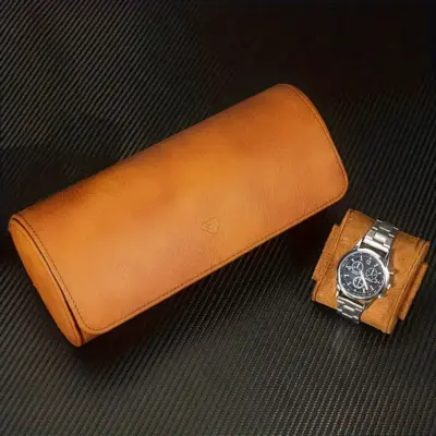 P1045 Genuine Leather 3 Slots Storage Case for Wrist Watch