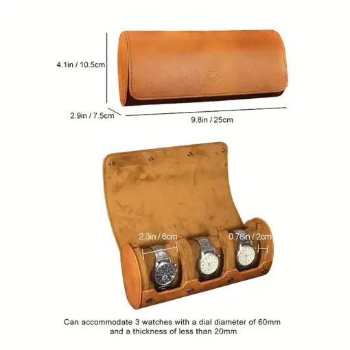P1045 Genuine Leather 3 Slots Storage Case for Wrist Watch - Image 2