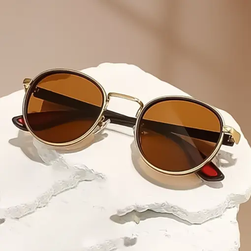 A834 STARL Retro Casual Gold-Rimmed Round Sunglasses - Image 4