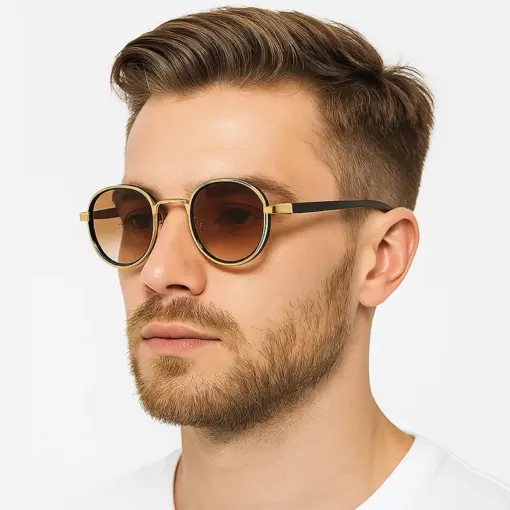 A834 STARL Retro Casual Gold-Rimmed Round Sunglasses - Image 2