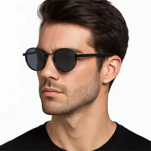 A835 STARL Retro Casual Round Black Sunglasses - Image 2
