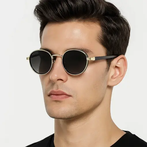 A837 STARL Retro Casual Gold-Rimmed Round Sunglasses - Image 3