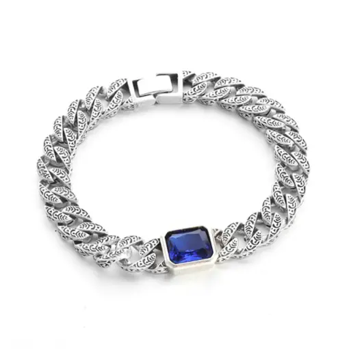 C212 Stylish Silver Chain Bracelet with Blue Crystal For Men & Women - Image 5