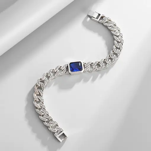 C212 Stylish Silver Chain Bracelet with Blue Crystal For Men & Women - Image 4