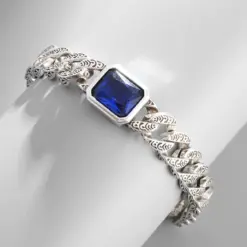 C212 Stylish Silver Chain Bracelet with Blue Crystal For Men & Women