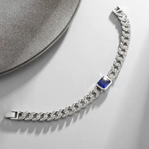 C212 Stylish Silver Chain Bracelet with Blue Crystal For Men & Women - Image 2