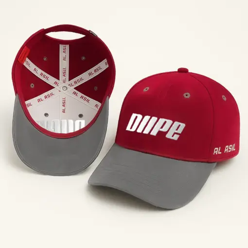 CP1240 Red & Grey Premium Baseball Cap with DUPE Text Embroidery - Image 4