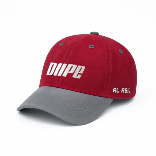 CP1240 Red & Grey Premium Baseball Cap with DUPE Text Embroidery