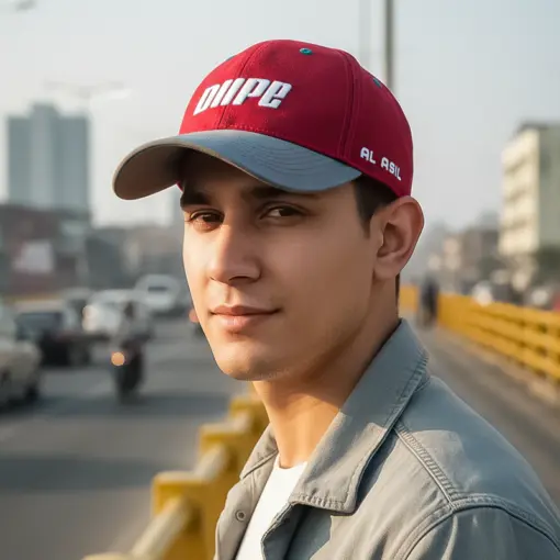 CP1240 Red & Grey Premium Baseball Cap with DUPE Text Embroidery - Image 6