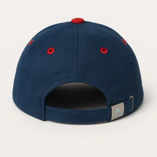 CP1241 Blue & Red Baseball Cap with Vintage Motorcycle Embroidery - Image 4