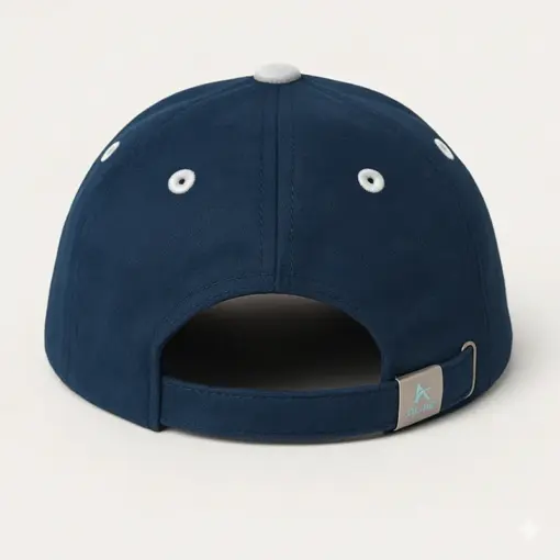 CP1243 Blue & White Baseball Cap with Vintage Motorcycle Embroidery - Image 3