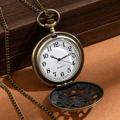 K1103 Vintage Roman Numeral Steampunk Pocket Watch with Chain - Image 3