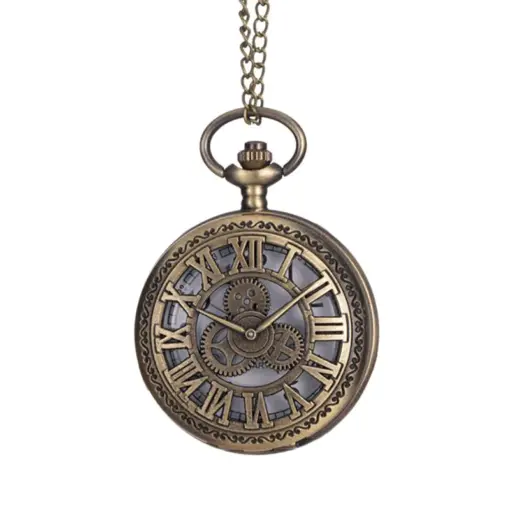 K1103 Vintage Roman Numeral Steampunk Pocket Watch with Chain - Image 4