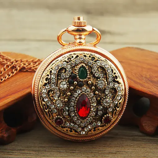 K1105 Vintage Royal Pocket Watch – Antique Gemstone Design