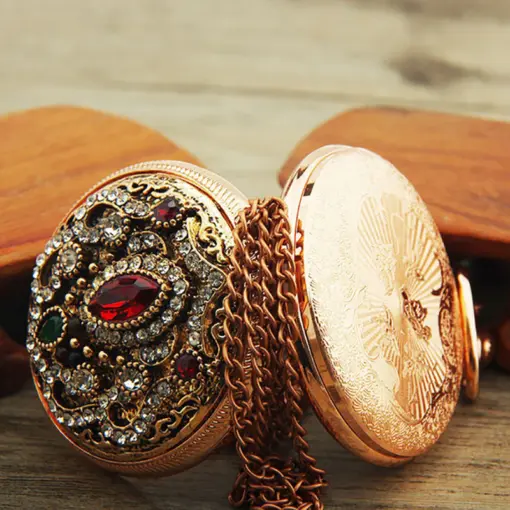 K1105 Vintage Royal Pocket Watch – Antique Gemstone Design - Image 5