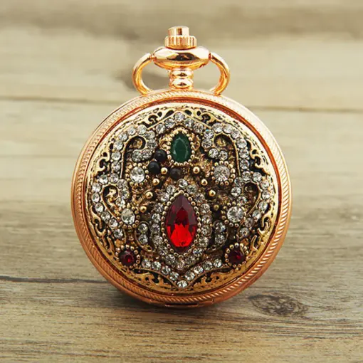 K1105 Vintage Royal Pocket Watch – Antique Gemstone Design - Image 4
