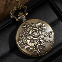 K1106 Vintage Floral Engraved Quartz Pocket Watch