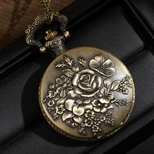 K1106 Vintage Floral Engraved Quartz Pocket Watch