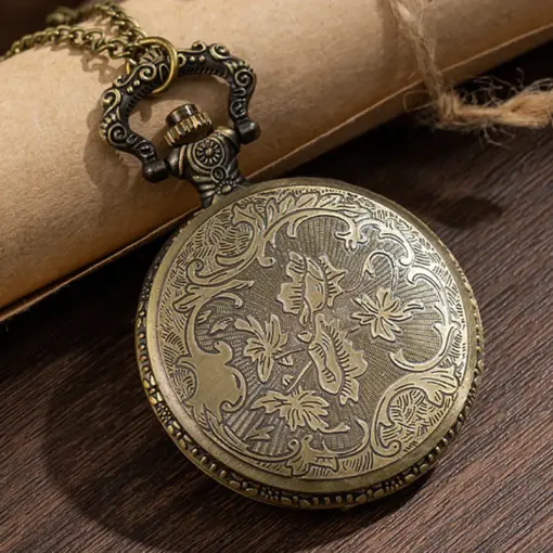 K1106 Vintage Floral Engraved Quartz Pocket Watch - Image 6