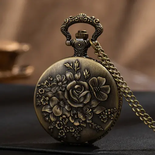 K1106 Vintage Floral Engraved Quartz Pocket Watch - Image 5