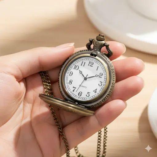 K1106 Vintage Floral Engraved Quartz Pocket Watch - Image 3