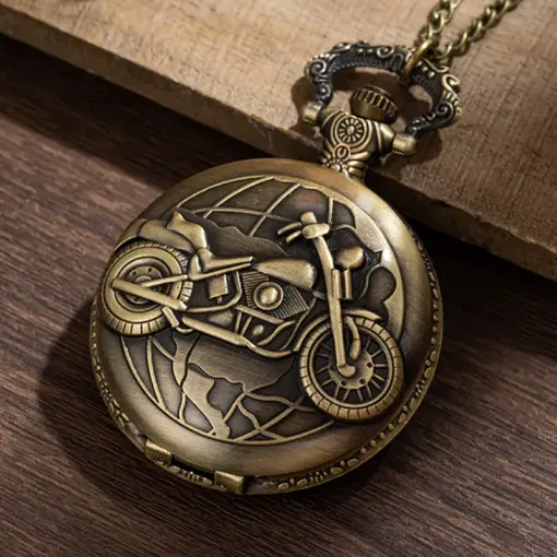 K1108 Vintage Bronze Motorcycle Pocket Watch