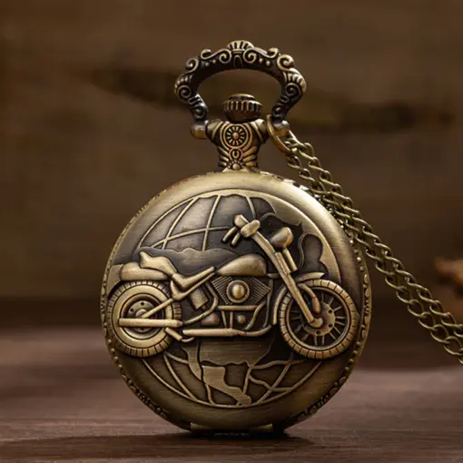 K1108 Vintage Bronze Motorcycle Pocket Watch - Image 4