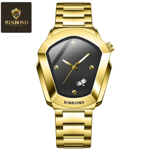 B1003 BINBOND B760 Luxury Gold Black Edition Men's Quartz Watch - Image 2