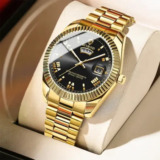 BN1006 BINBOND B7033 Men’s Gold Steel Watch - Image 3