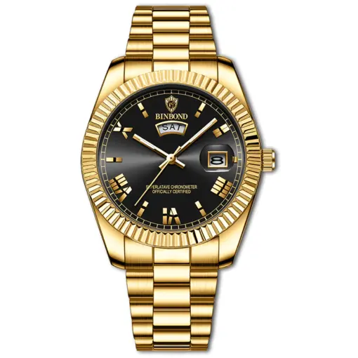 BN1006 BINBOND B7033 Men’s Gold Steel Watch - Image 2