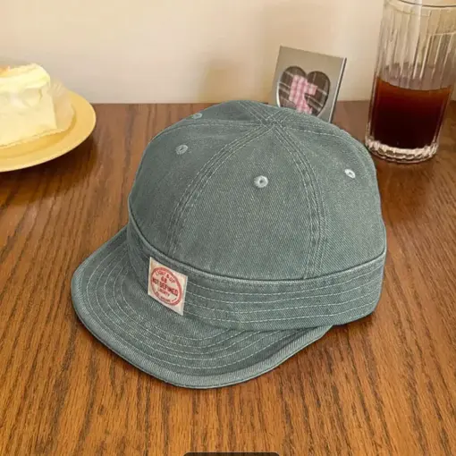 CP1250 Unisex Slate Green Denim Wash Cotton Casual Cap - Image 3