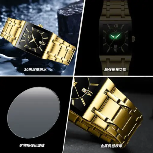 K1121 Fngeen 3627 Luxury Gold Black Wrist Watch - Image 5