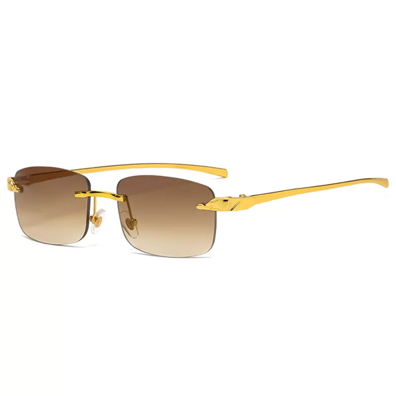 A874 Gold Frame Brown Lens Rimless Luxury Trend Edition Sunglasses