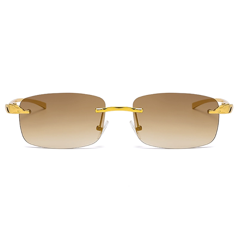 A874 Gold Frame Brown Lens Rimless Luxury Trend Edition Sunglasses - Image 2