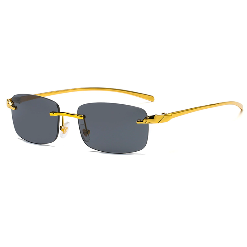 A875 Gold Frame Black Lens Rimless Luxury Trend Edition Sunglasses