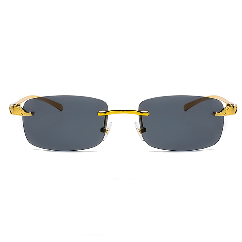 A875 Gold Frame Black Lens Rimless Luxury Trend Edition Sunglasses - Image 3