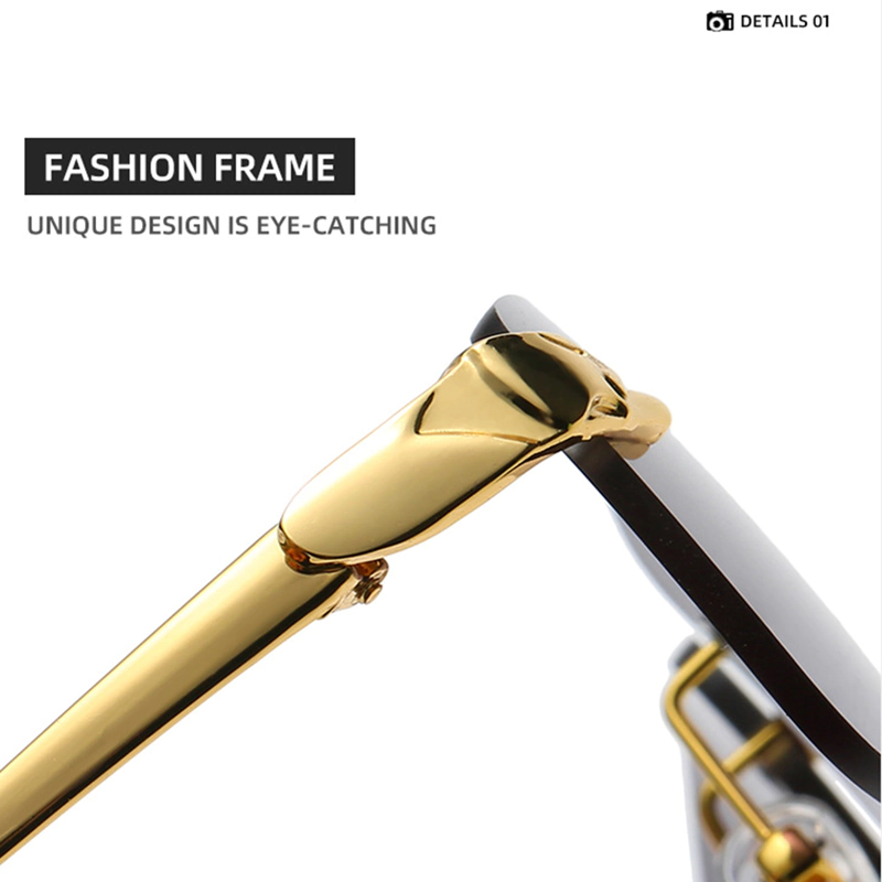 A875 Gold Frame Black Lens Rimless Luxury Trend Edition Sunglasses - Image 6