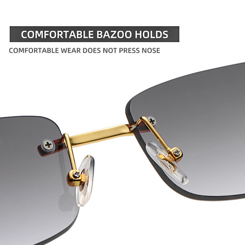 A875 Gold Frame Black Lens Rimless Luxury Trend Edition Sunglasses - Image 5