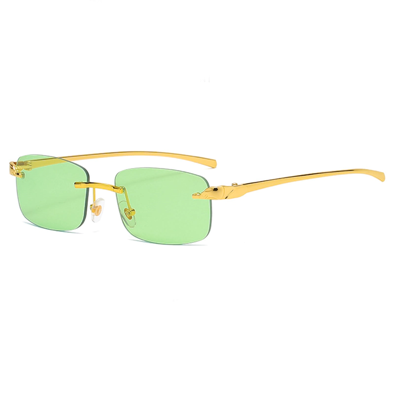 A876 Gold Frame Green Lens Rimless Luxury Trend Edition Sunglasses