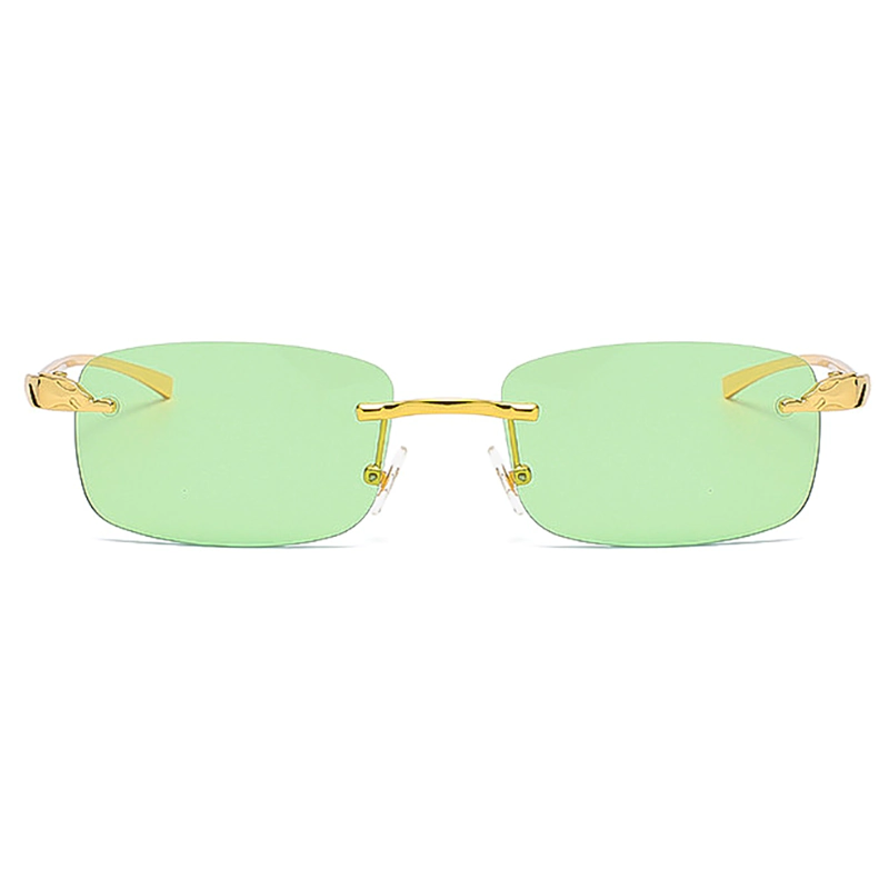 A876 Gold Frame Green Lens Rimless Luxury Trend Edition Sunglasses - Image 2